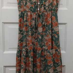 Floral Green and Orange Dress